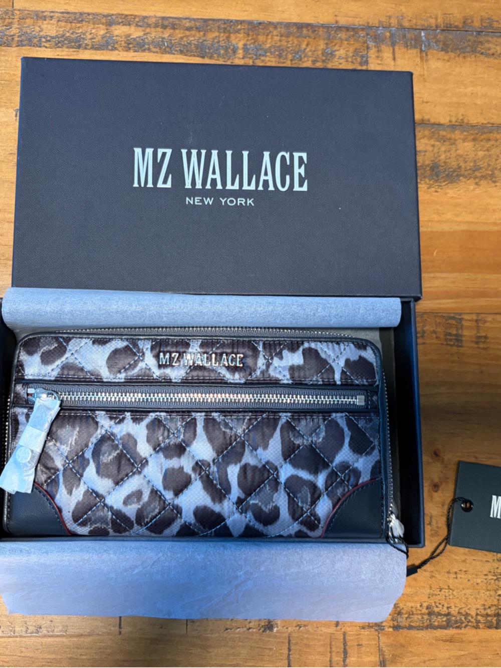 MZ Wallace Quilted Leopard-Print Zip Wallet in Black and Brown